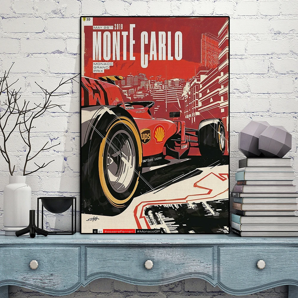 Retro Super Formula Racing Comic Poster And Print Monte Carlo Grand Prix Canvas Painting Sports Car Wall Art Room Home Decor