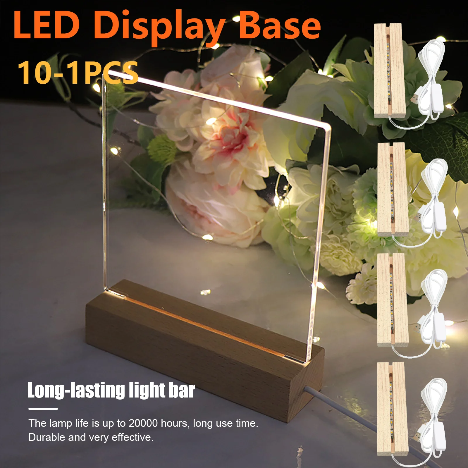 

Светодиодная деревянная подставка для дисплея-прямоугольная подставка с хрустальной подсветкой, акриловая подставка для световой пластины, деревянная подставка с теплой подсветкой USB для художественного декора