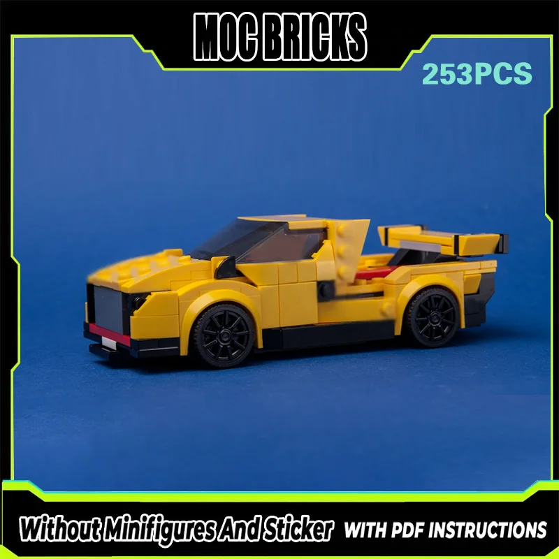 

City Car Model MOC Building Bricks Yellow Stanced Racing Truck Modular Technology Gifts Holiday Assemble Children Toys Suit