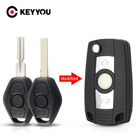 KEYYOU 3 버튼 플립 키 쉘 케이스 BMW E36 E38 E39 E46 E53 E60 E61 E63 E64 E81 E83 E85 E86 1/3/5/7 시리즈 X3 X5 Z3 Z4