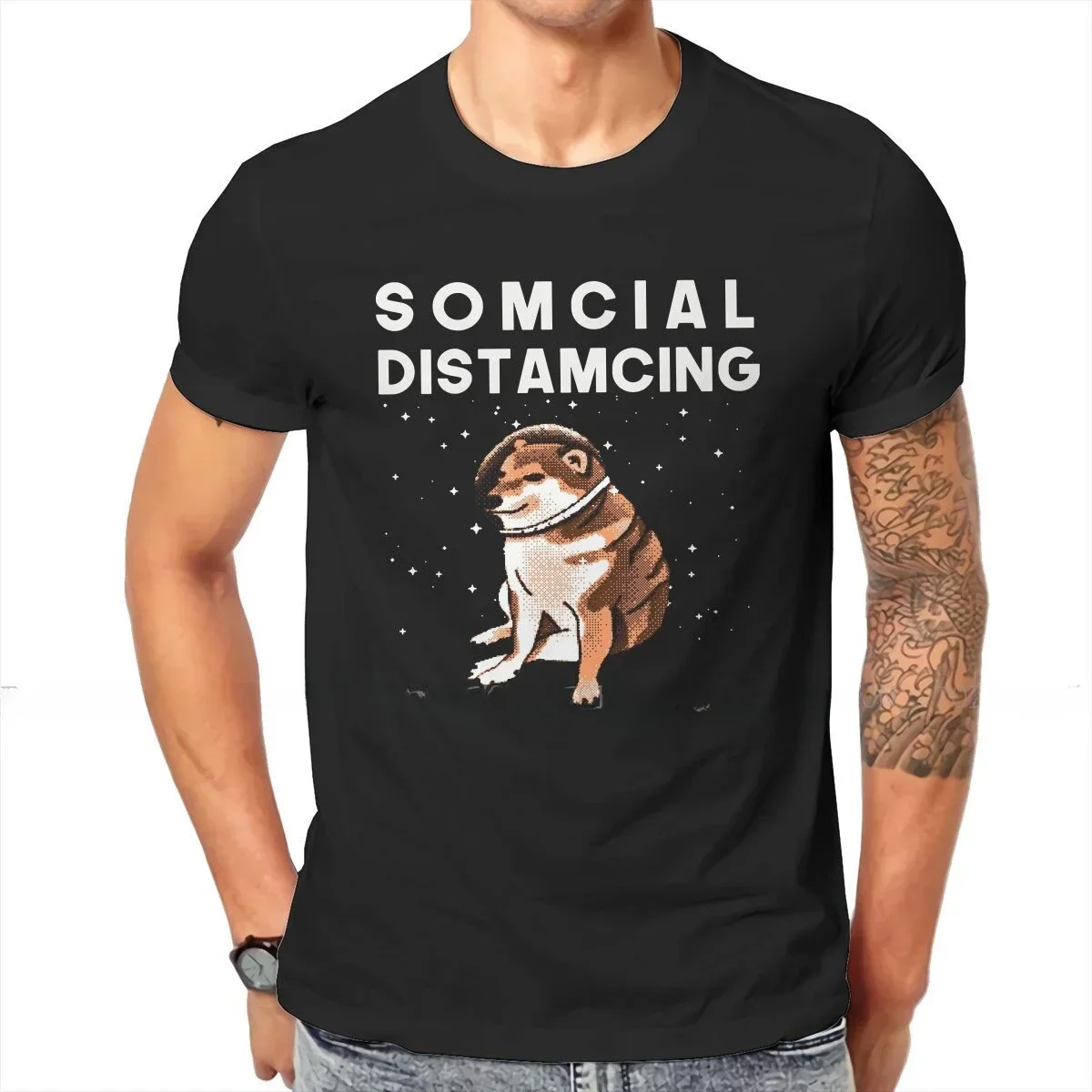 Cheems Doge  SOMCIAL DISTAMCING Graphic TShirtFunny Self Confidence Printing Tops Comfortable T Shirt Men Tee Gift Clothes