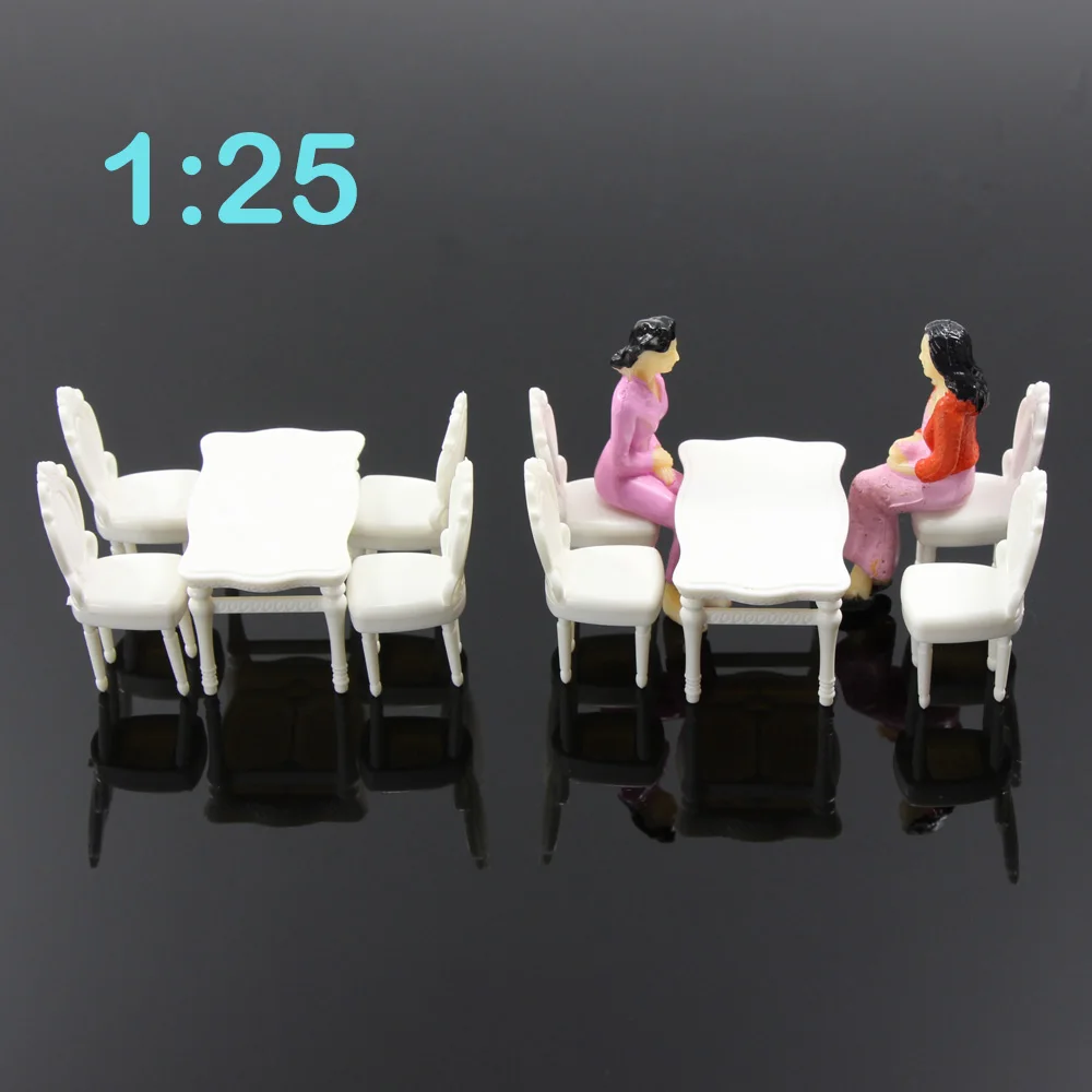 

Evemodel 2 Sets G Scale 1:25 Model White Rectangle Dining Table Chair Settee ZY03025