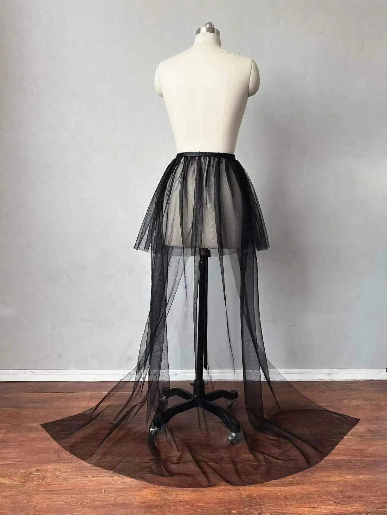 Black Tulle Detachable 2 Layers Tulle Elastic Waist Frenum Bridal Overlay Wedding Skirt Sexy See Through Chic Long Maxi Skirt