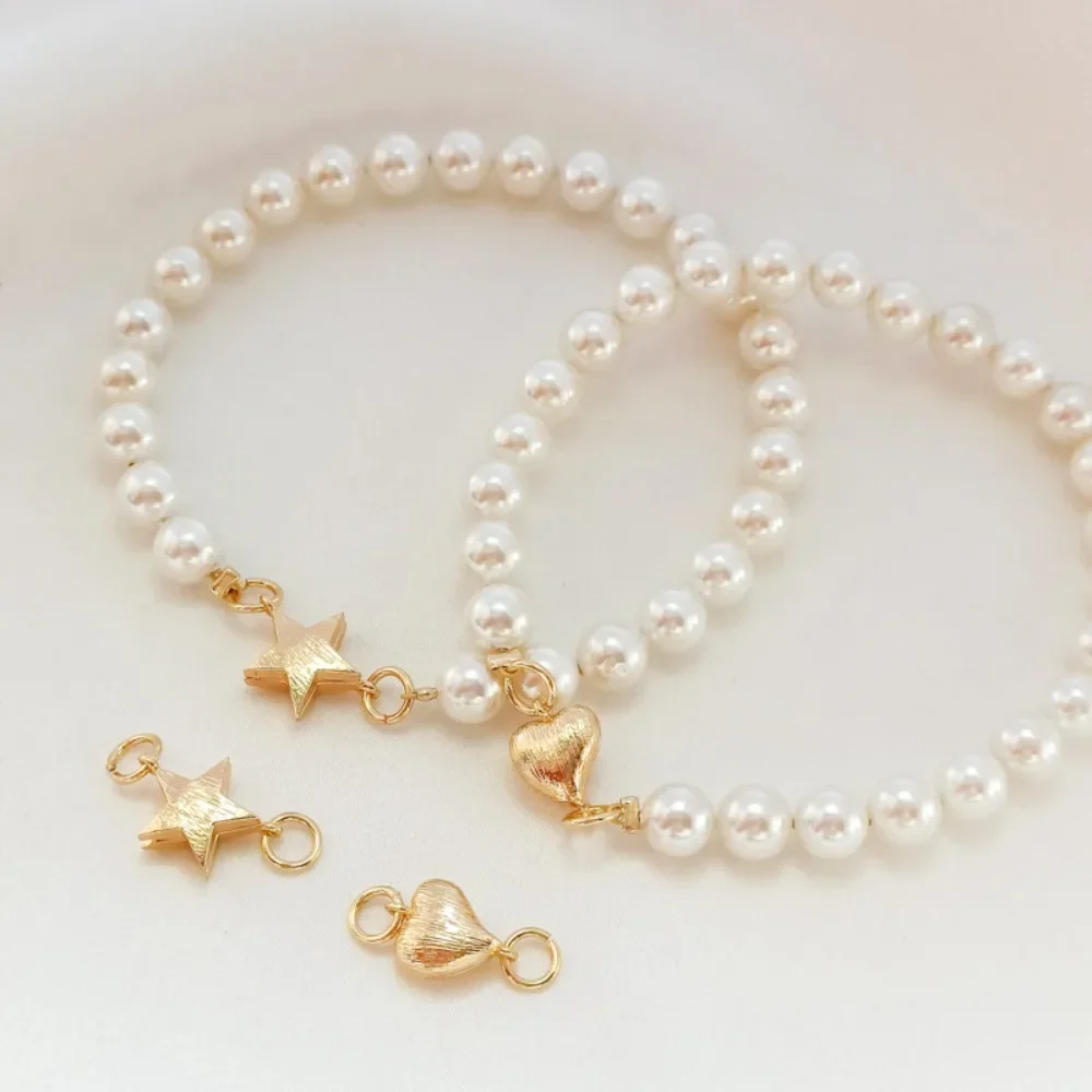 سوار بمشبك مغناطيسي على شكل نجمة خماسية غير لامعة من الذهب عيار 14 قيراط مع توصيل نهائي لرأس QQ، DIY يدويًا