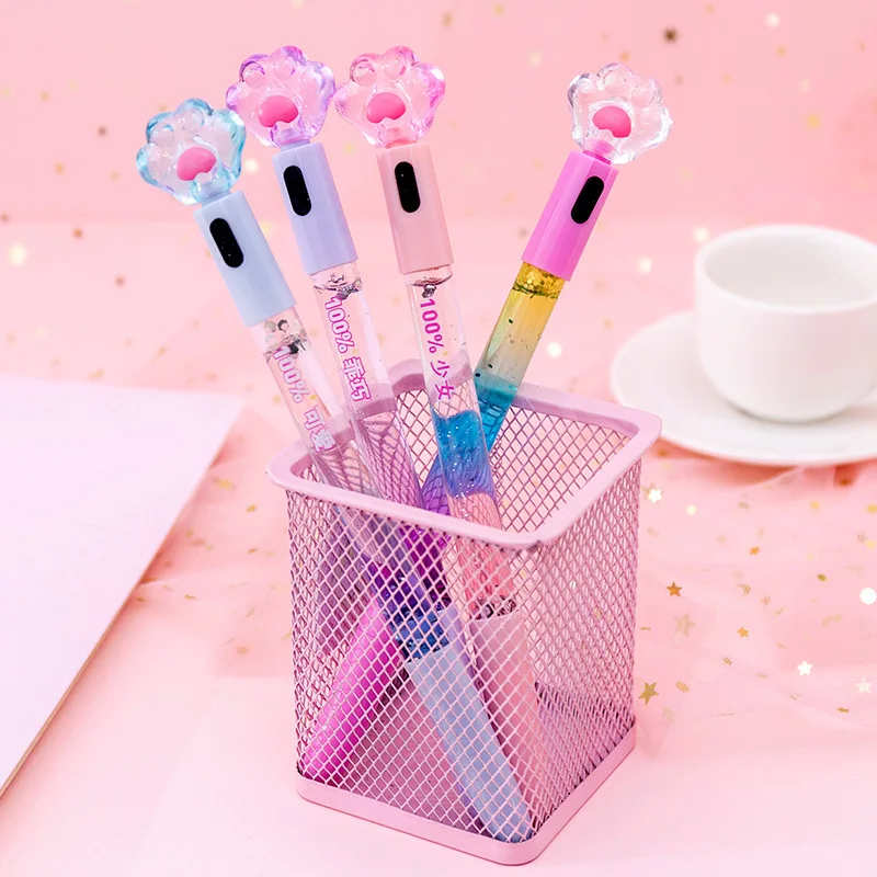 Kawaii Cat Claw Glowing Gel Pen Quicksand LED Light Pen Creative Stationery Student Signature Pens for Kids Girls Gift