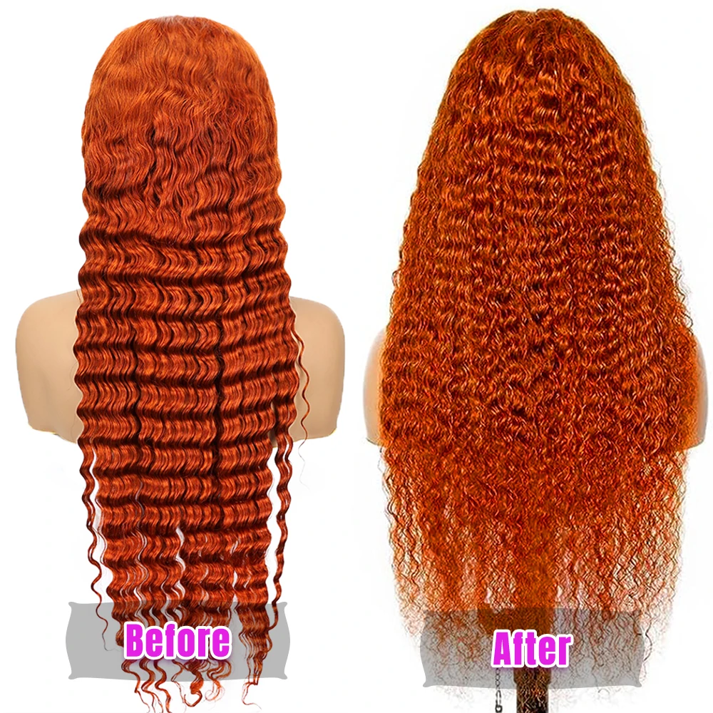 30 Inch Orange Ginger Deep Wave Human Hair Wig 13x4 13x6 HD Lace Curly Wave Color Lace Frontal Human Hair Wigs For Women