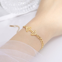 HIPEE Creative Stainless Steel Gold/Silver Color Bracelet Small Dumbbell Pendant Figaro Bracelet for Men Women Fashion Jewelry