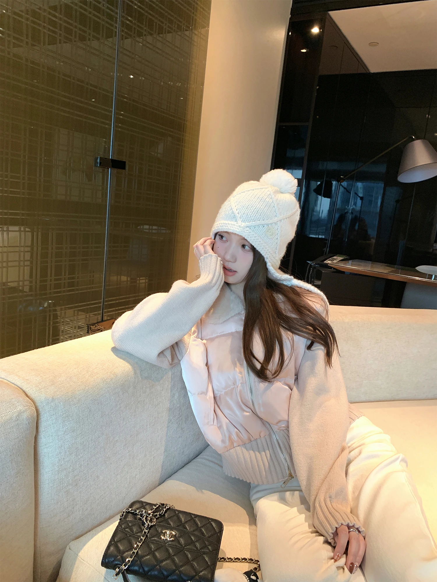 

Kongzhen ort Трикотажная хлопковая куртка с меховым воротником Зимняя верхняя одежда Sweet Sle Женское пальто