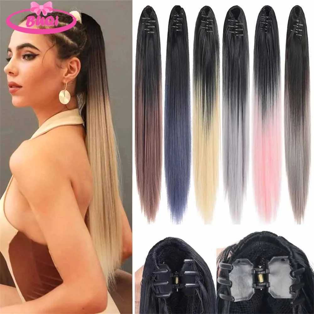 

BUQI Long Straight Claw Clip On Ponytail Hair Black Mixed Colors Synthetic Ponytail Hair For Women Pony Tail Hair Hairpiece