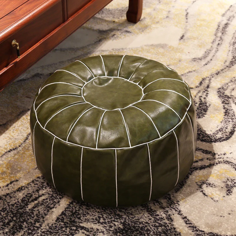 

Embroider Craft Hassock Ottoman Moroccan PU Leather Pouf Footstool Round 55cm Artificial Leather Unstuffed Cushion Home Crafts