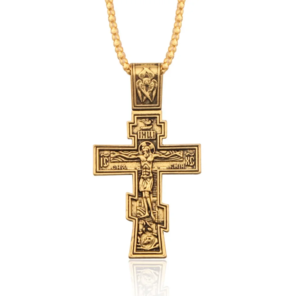 Movie John Wick Jesus Cross Necklace Crucifix Eastern Orthodox Prayer Big Pendant For Men Women Jewelry Accessories Gifts