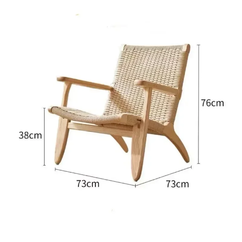 

Japanese-style solid wood rope woven chair Reclining rattan chair for living room balcony