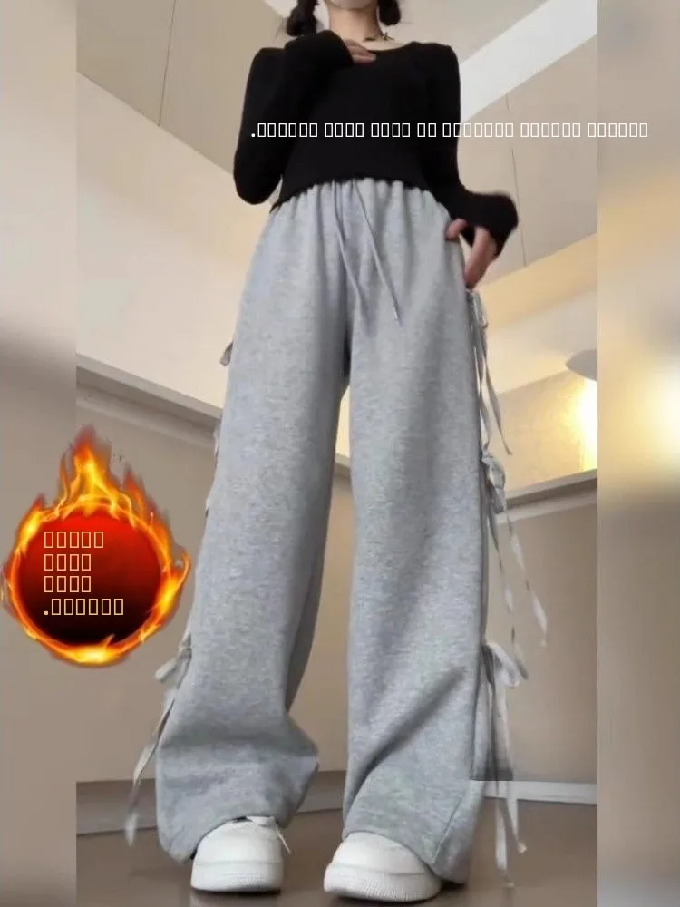 

Ретро-спортивные брюки в корейском стиле с широкими штанинами и прямым кроем, зимние, новые, женские, повседневные, свободные леггинсы