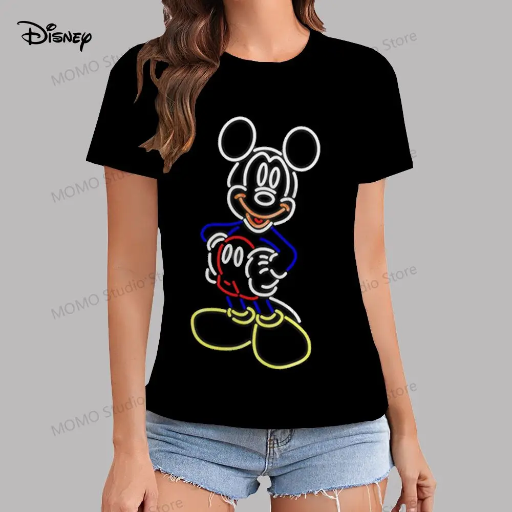 Women's T-shirt Disney Mickey Mouse XS-3XL Summer O Neck Y2k 2024 Short Sleeve Tee Youthful Woman Clothes Street Wear Kawaii