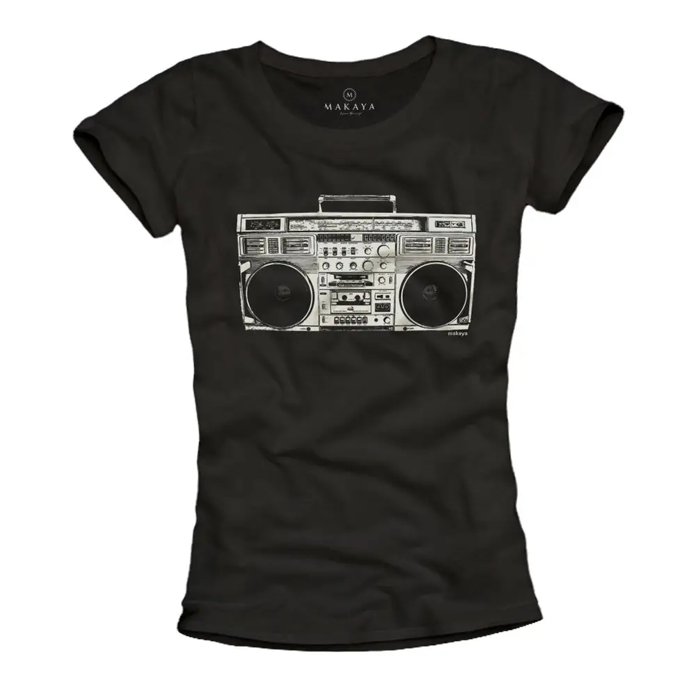 GETTOBLASTER WOMENS HIP HOP SHIRT WITH BOOM BOX - TOP GETTO GIRL TEE