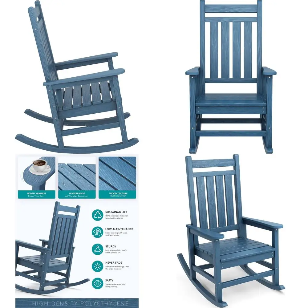 

Weatherproof Blue Outdoor Rocking Chair for Adults, Suitable for Porch, Lawn, or Garden