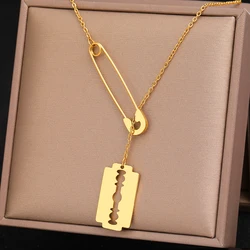 Stainless Steel Necklaces Paperclip Design Gothic Hip Hop Blade Pendants Chains Choker Necklace For Women Jewelry