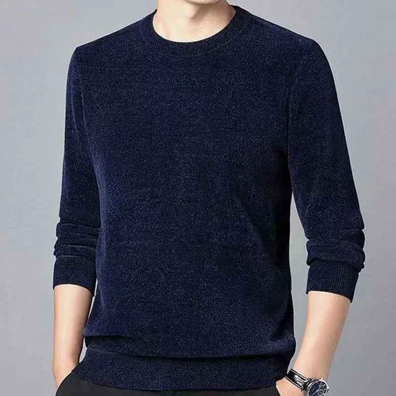 Sweater Rajut Leher Bulat Tebal Kasual Baru dengan Lapisan Tebal untuk Musim Dingin yang Sangat Hangat untuk Orang Muda dan Paruh Baya.