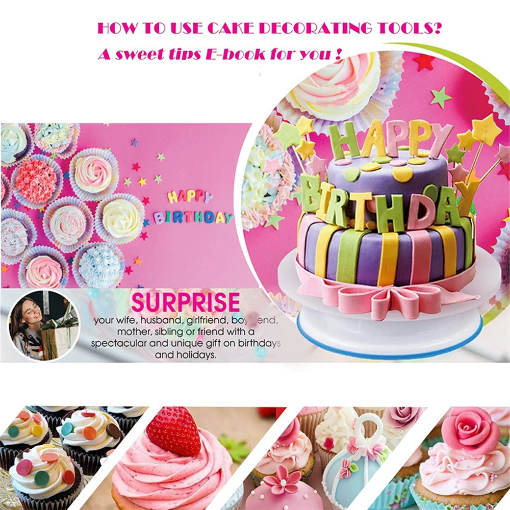 306/307PCS Cake Decorating Kit With Anti-slip Cake Turntable Piping Bags And Tips Straight & Offset Spatula Pastry Turntable