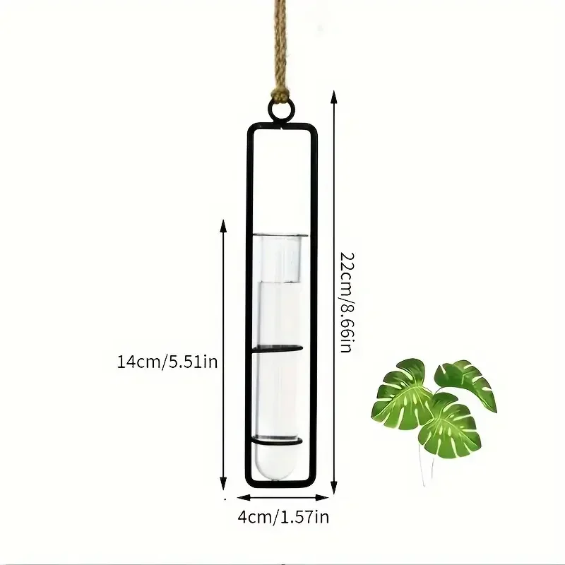 Hanging Test Tube Vase Glass Hydroponic Planter Black Metal Frame Wall Flower Tube Plant Propagation for Home Wall Decor Gift