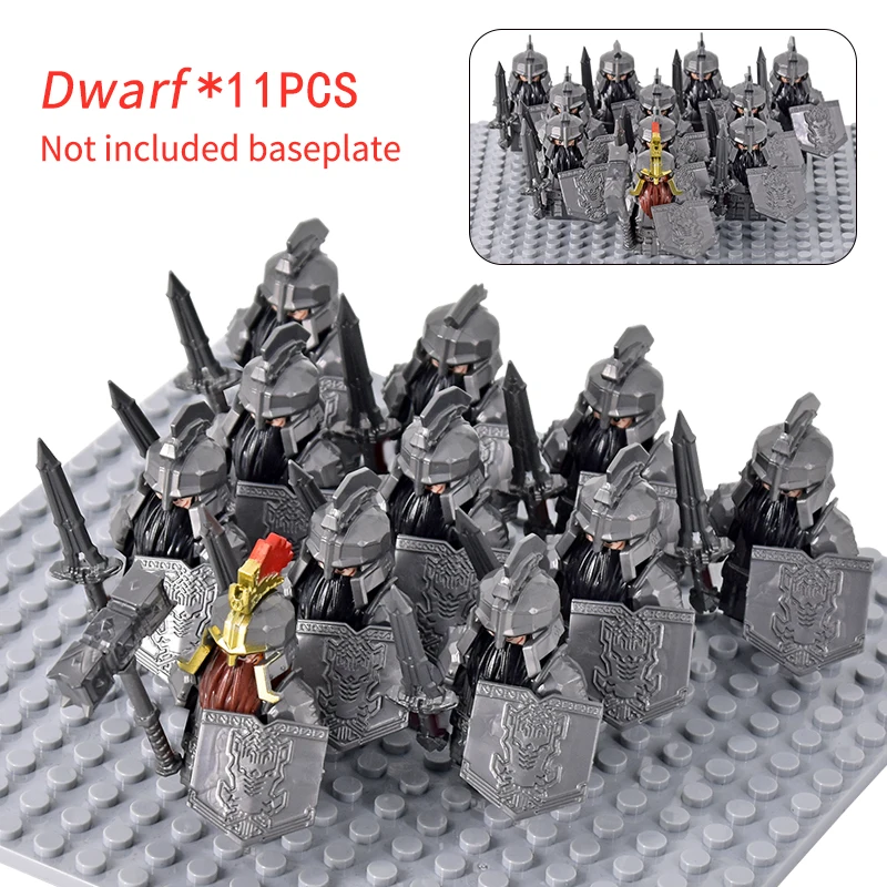 MOC Medieval Dwarf Warrior Elves Knights Figures Building Blocks Accessories Armor Shield Weapon DIY Toys For Children gift