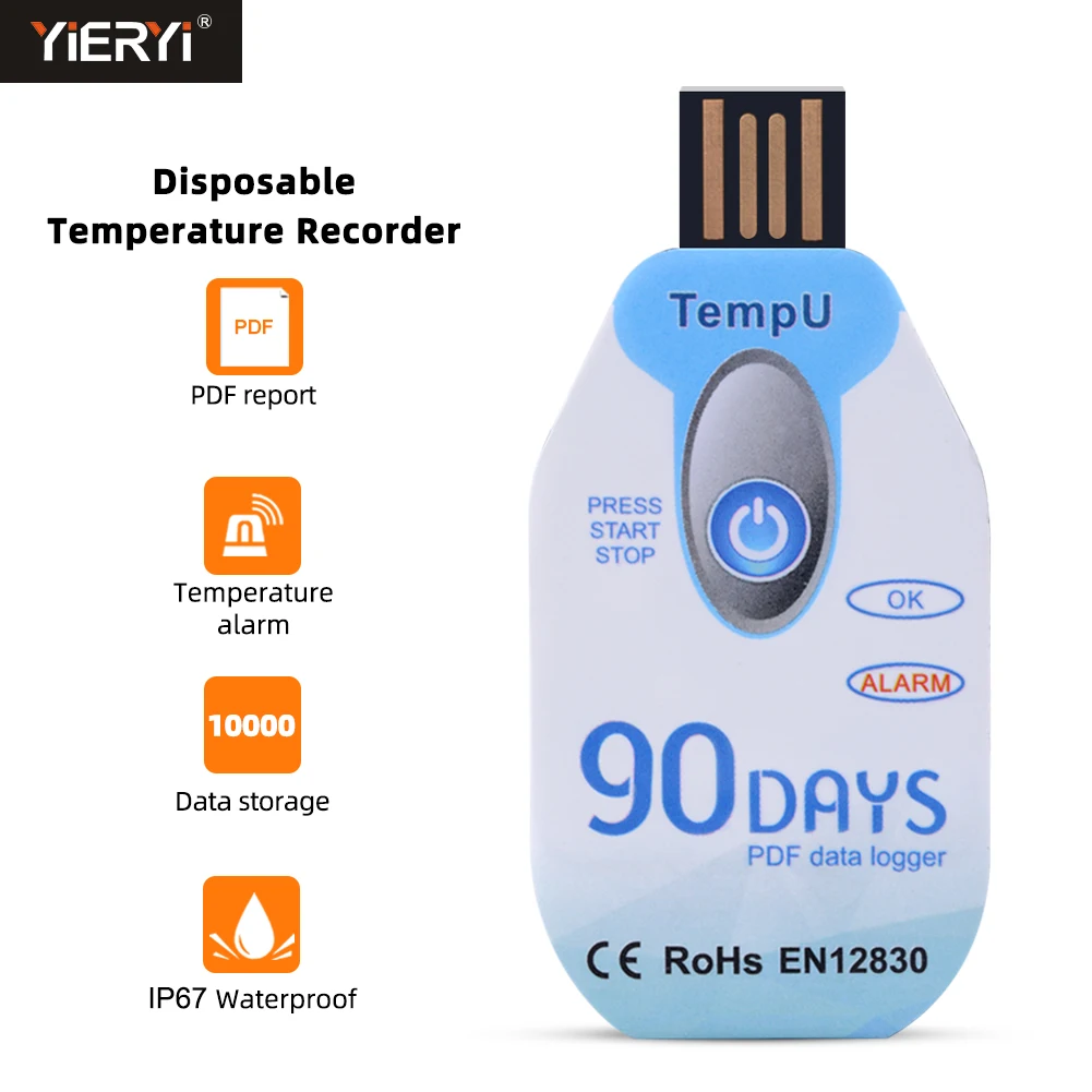 Perekam Data Termometer Perekam Suhu USB Mini IP67 Tahan Air Laporan PDF Alarm untuk Transportasi Rantai Dingin Kulkas