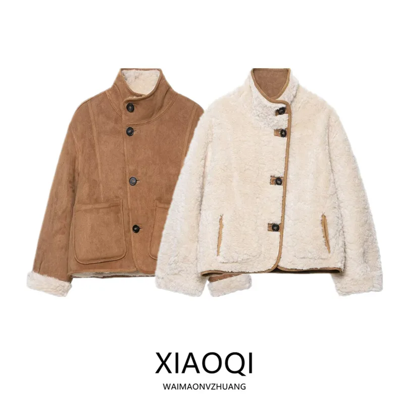 

Double-Sided Jaet Women's Faion Autumn New Arrival Casual Loose Fit Long Sve Button-Up Warm ort Outerwear