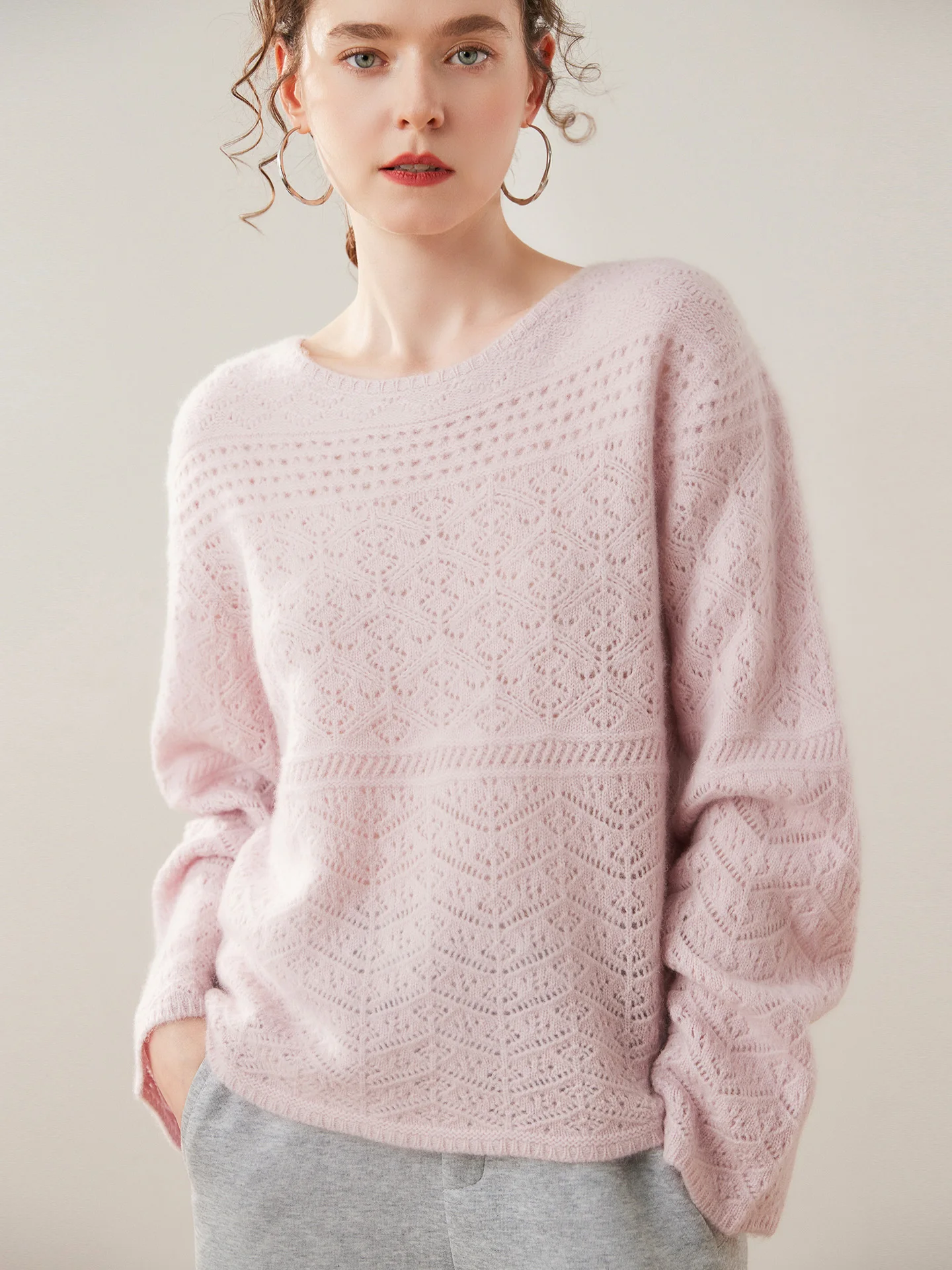 MEELEX Women O-neck Hollow-out 100% Cashmere Sweater Autumn Winter Knitted Warm Pullover Tops New Casual Soft Loose Woman Blouse