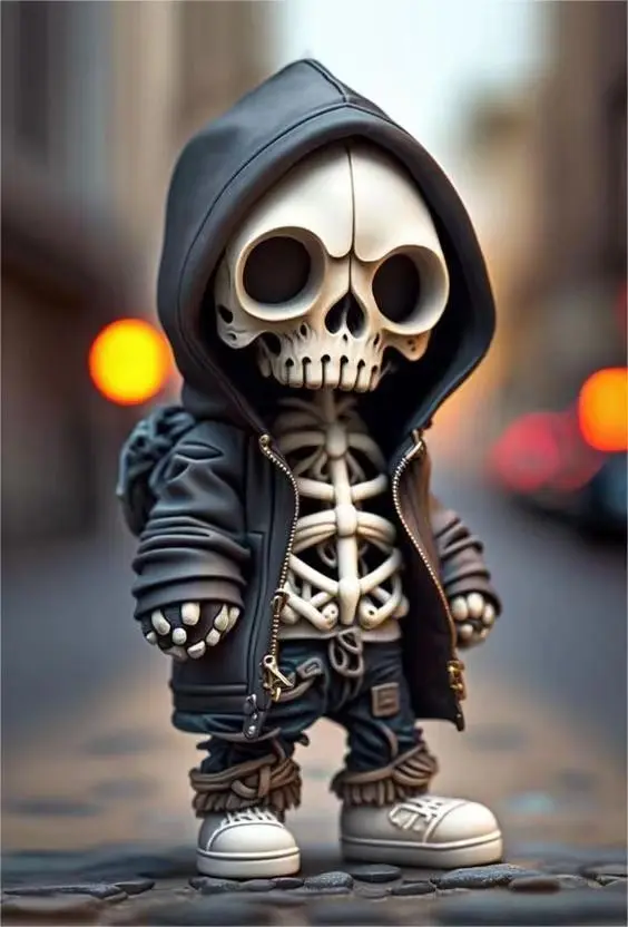 Halloween Skull Doll Figurine Hoodie Trendy Street Skull Design Home Courtyard Decoration Creative