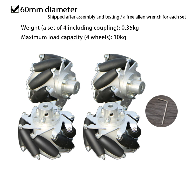 10kg last 60mm durchmesser alle-runde mecanum rad, verwendet für ros roboter auto chassis spielzeug teile ohne nut