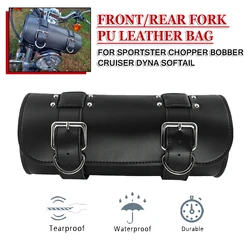 Motorcycle Bag Front Rear Fork Tool Saddlebag For Harley Sportster Dyna Softail Chopper Bobber Cruiser PU Leather Luggage Bags