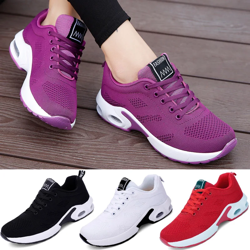 Zapatos deportivos para exteriores para mujer, zapatillas informales para correr, malla transpirable, aumento de altura, plataforma de fondo grueso,