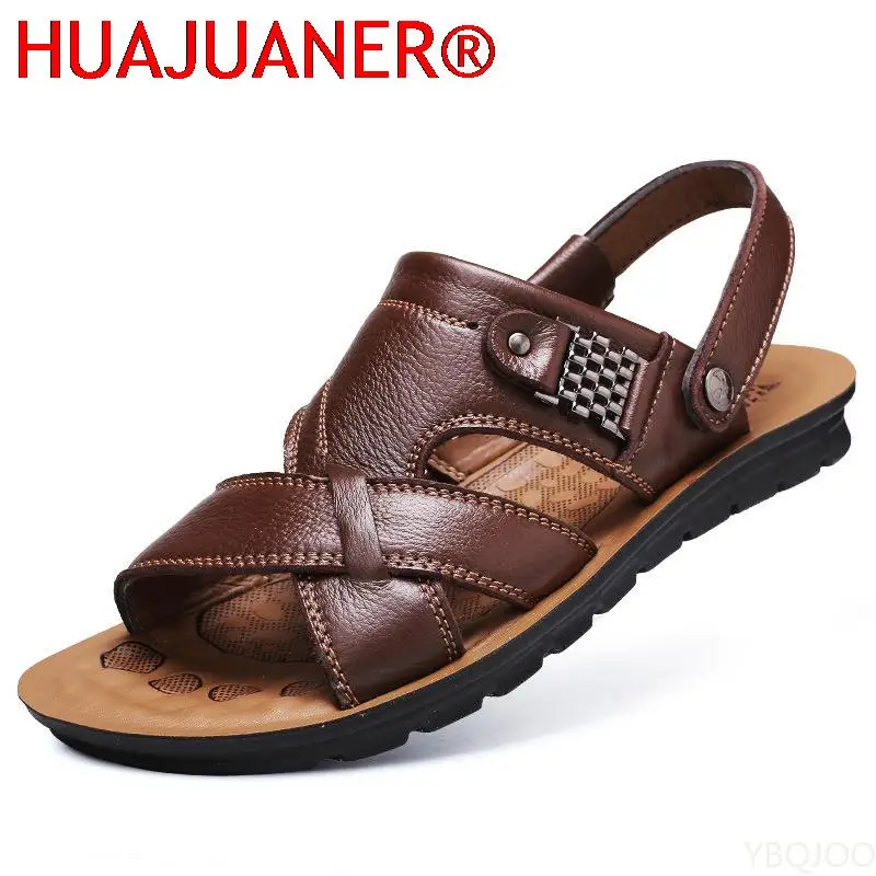 Big Size 48 Men Leather Sandals Summer Classic Men Shoes Slippers Soft Sandals Men Roman Comfortable Outdoor Walking Footwear