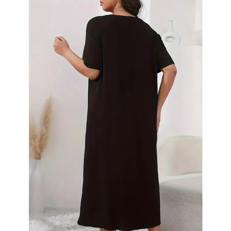 فستان نسائي صيفي كاجوال - نسيج قطني، أكمام قصيرة، فضفاض، نمط حروف عصري، فستان تي شيرت لجميع المواسم #2