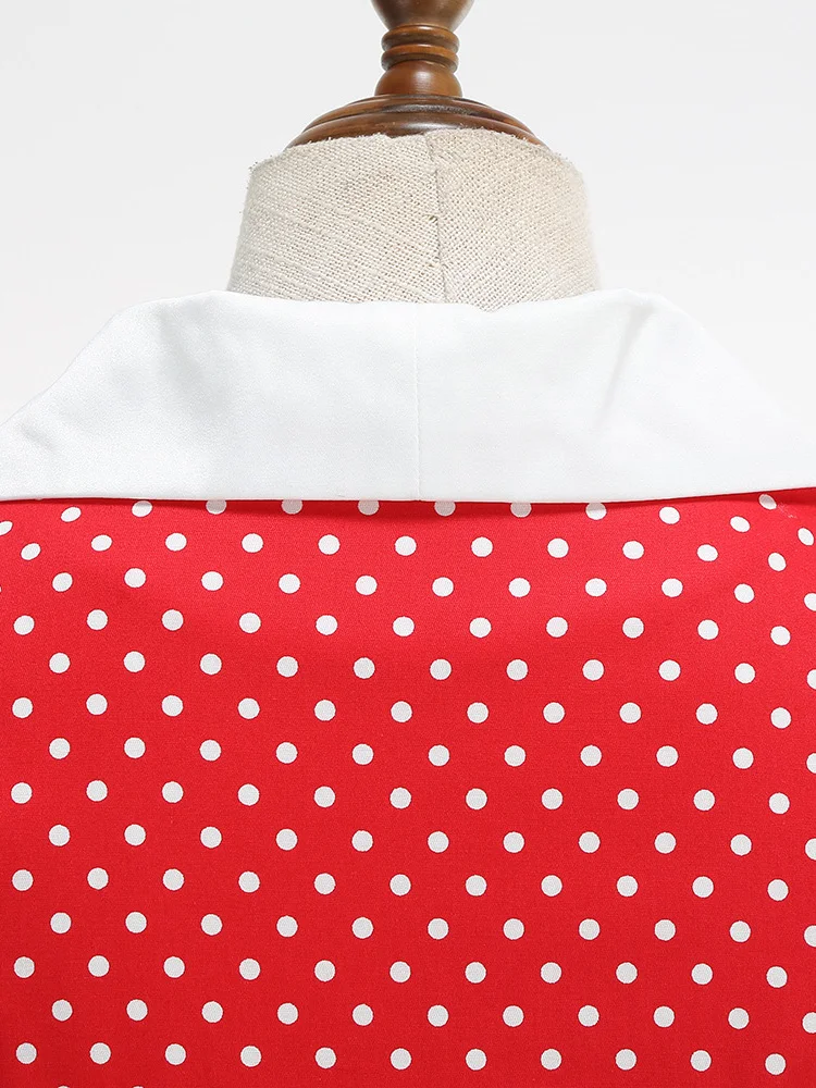 Tonval Retro-Kleider für Damen, 2025, Umlegekragen, Knöpfe vorne, Gürtel, gepunktet, Baumwolle, Rockabilly-Flare-Midikleid – Detail 20