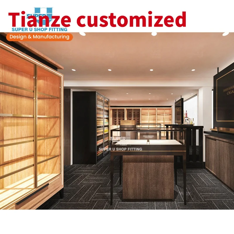 (customized)Customized Wooden Cigar Shop Fitting Furniture Classic Vitrine Retail Showcases Glass Display Smoke Shop Des