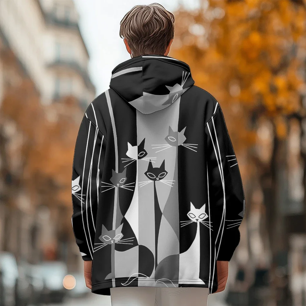 3D Print Animal Cat Colorful Personality Men's Fleece Zip Up Outerwear Zipper Fleece-lined Hoodie Thicken Outdoor Jacket Fleece