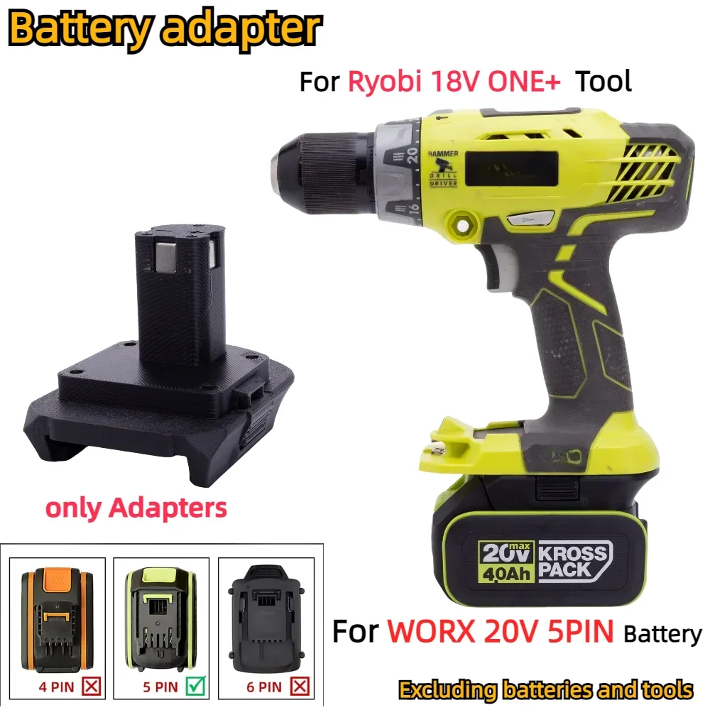 

Adapter/Converter for WORX 20V 5PIN MAX（WA3595 WA3593）Li-ion Battery TO Ryobi 18V ONE+ Cordless Tools Accessory (Only Adapter)