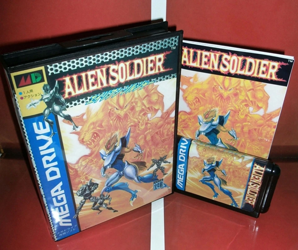 Alien Soldier Game Card with Box and Manual for 16 Bit Sega MD Megadrive Genesis System