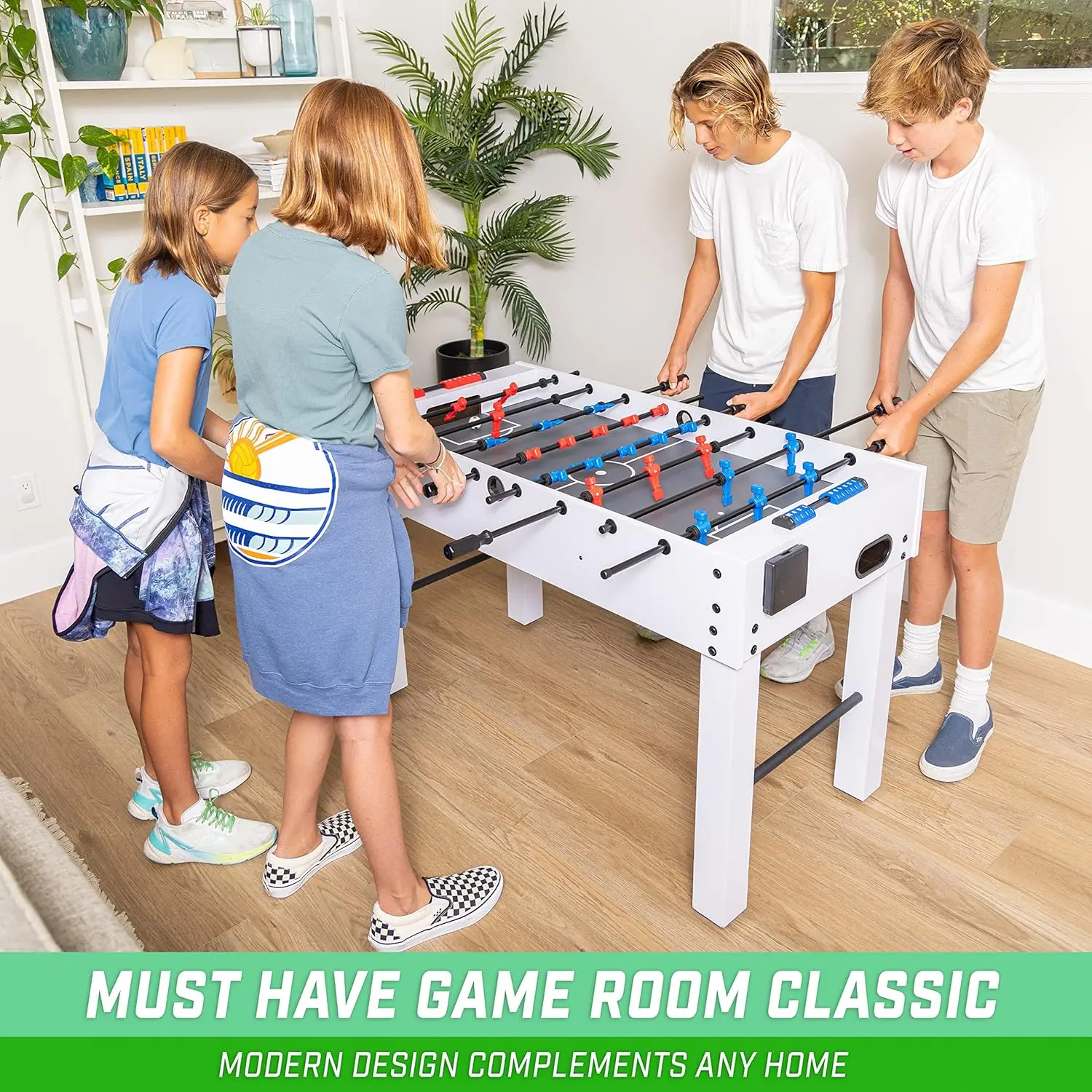 48 Inch Game Room Size Foosball Table - Includes 4 Balls and 2 Cup Holders – Black, Oak, or White