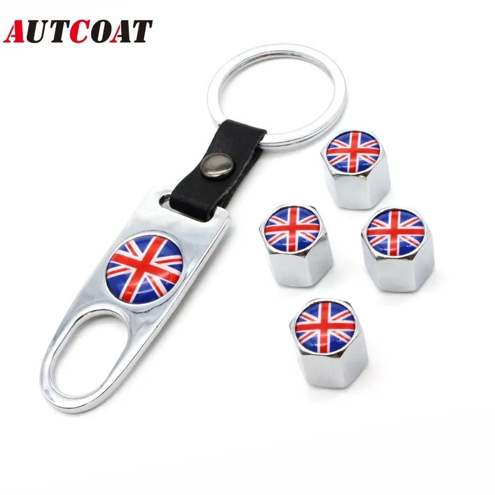 

1Set England Flag Style Anti-theft Car Tire Wheel Leather buckle Valve Caps with Wrench Zinc Alloy Car Tire Valve Caps