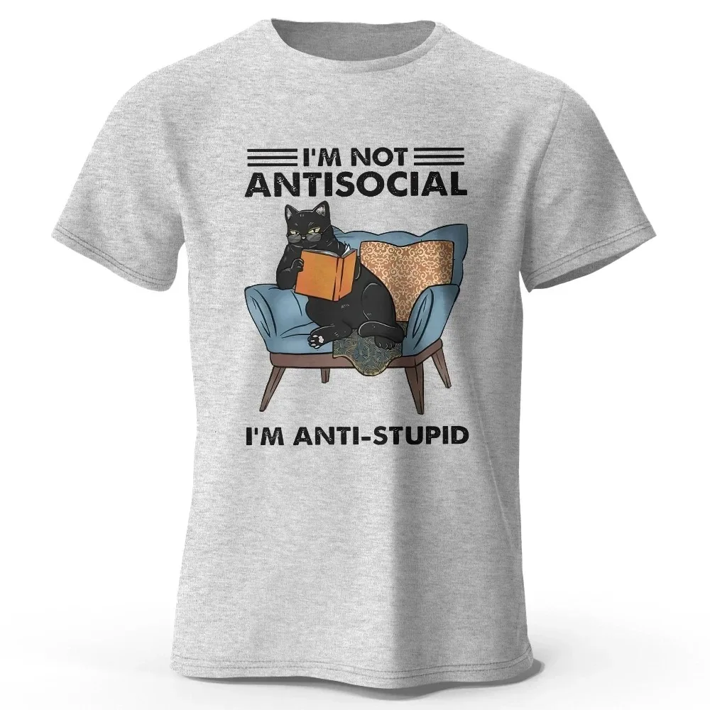 I Am Not Anti Social Printed Men T-Shirt 100% Cotton Oversized Funny Cat Graphic Tees for Men Women Summer  Loose Fashion Tops T