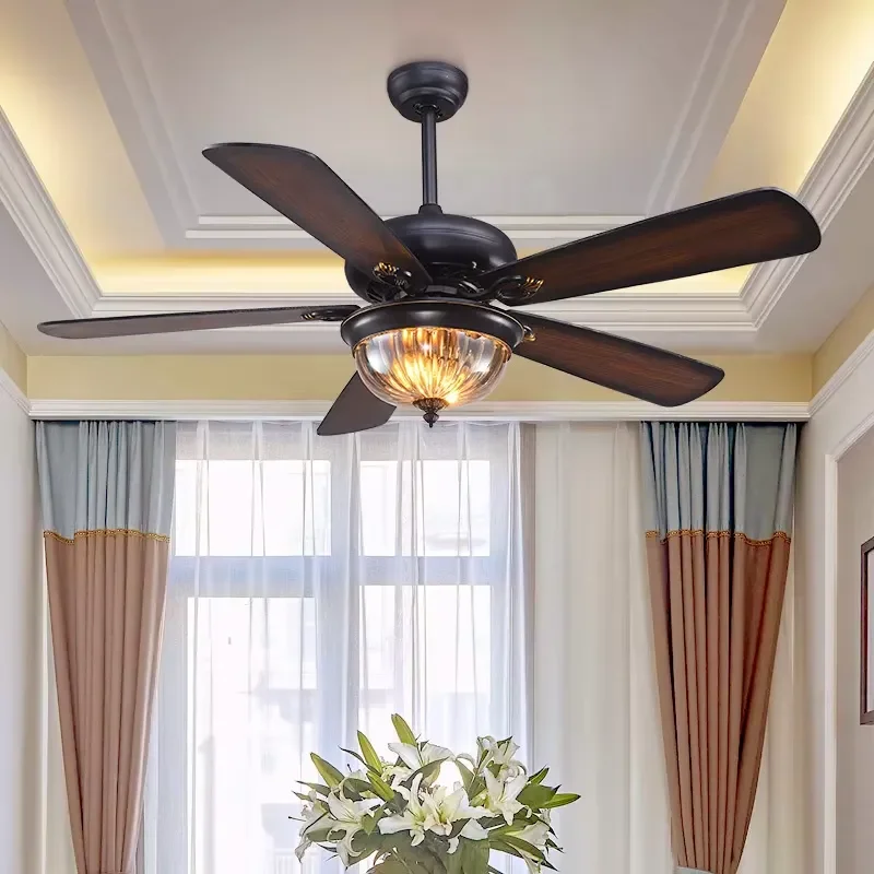 Retro Fan Chandelier Farmhouse Ceiling Light with Wooden Blades Vintage Design for Bedroom Living Room Dining Room Home Decor