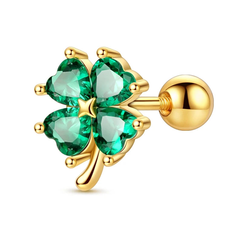 

1PC 925 Sterling Silver Golden Clover Stud Earrings for Women Girl Ear Studs Fine Jewelry Fashion Luxury Anniversary