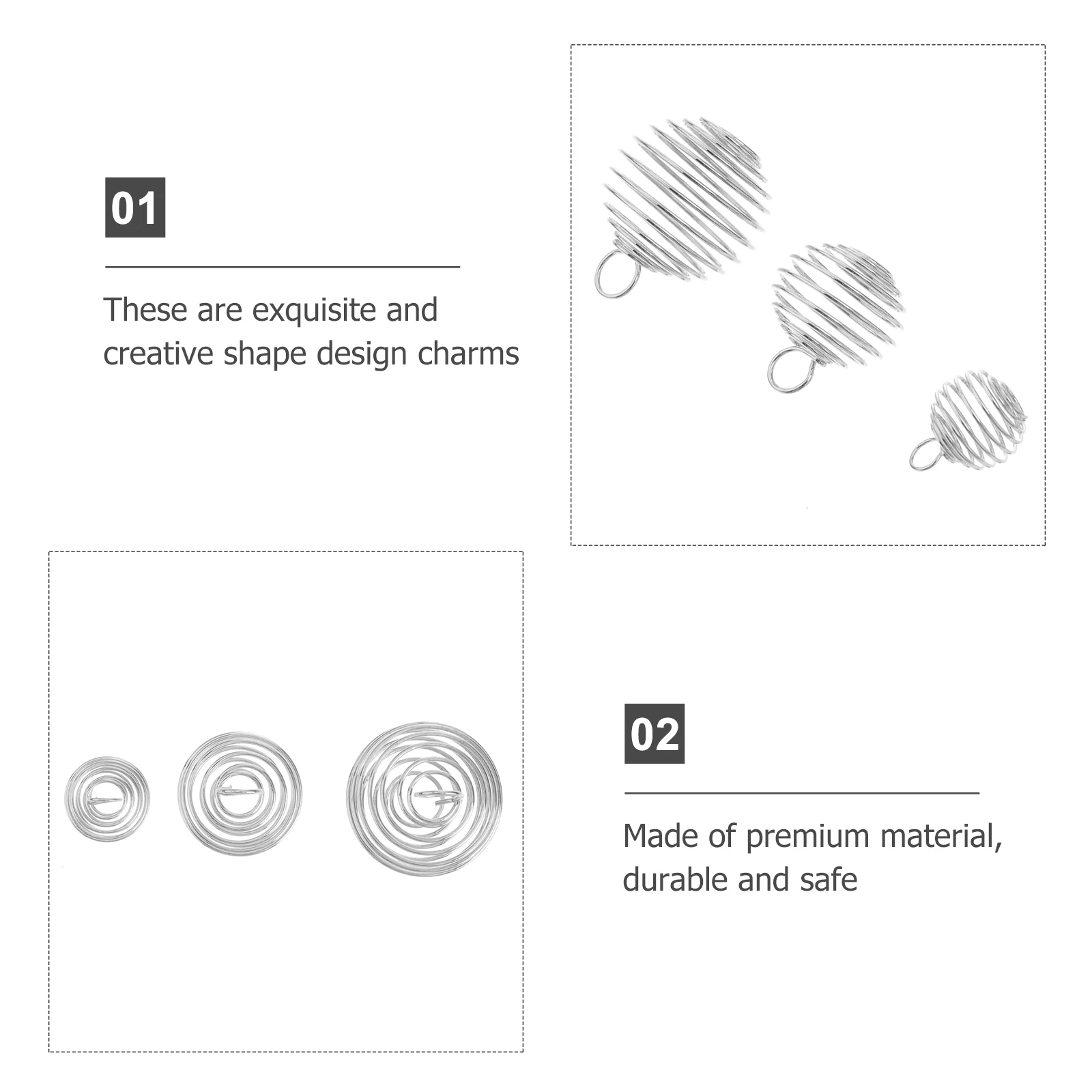 

30pcs Spiral Bead Cage Pendant 15x14mm 25x20mm 30x25mm Silver Plated Stretchable Jewelry Making Supplies Bracelet Earrings
