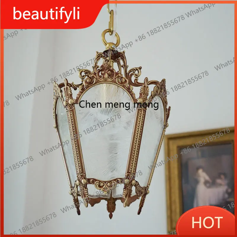 

D80 French all-copper small chandelier restaurant bar entrance aisle ice flower glass living room bedroom bedside lamp