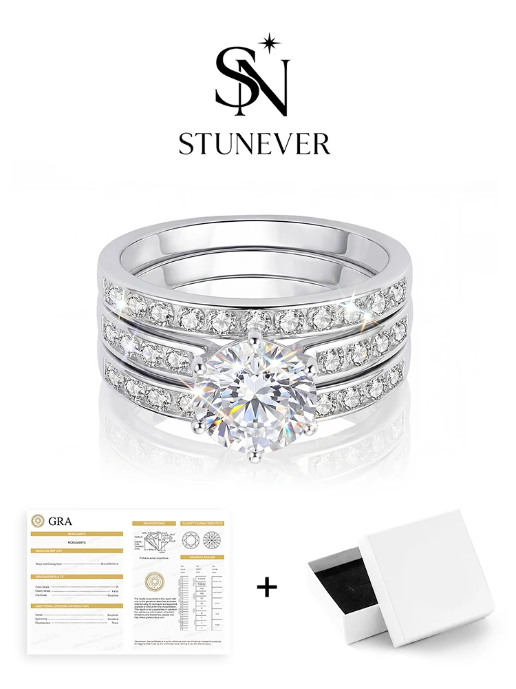 Hot Sale Real 2CT Certified Moissanite Diamond Improved-version Ring Set For Women Gift 925 Sterling Silver Wedding Fine Jewelry