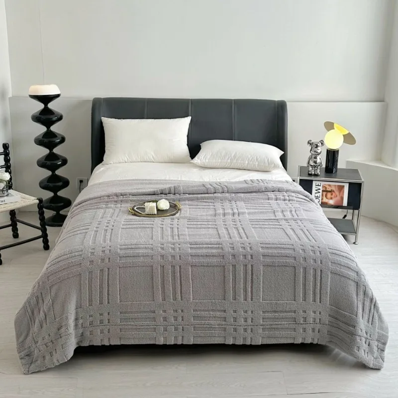 

Double-Sided Plush Fleece Throw Blanket with Grid Stitching for Bed, Couch, Nap - Ultra Soft Cozy