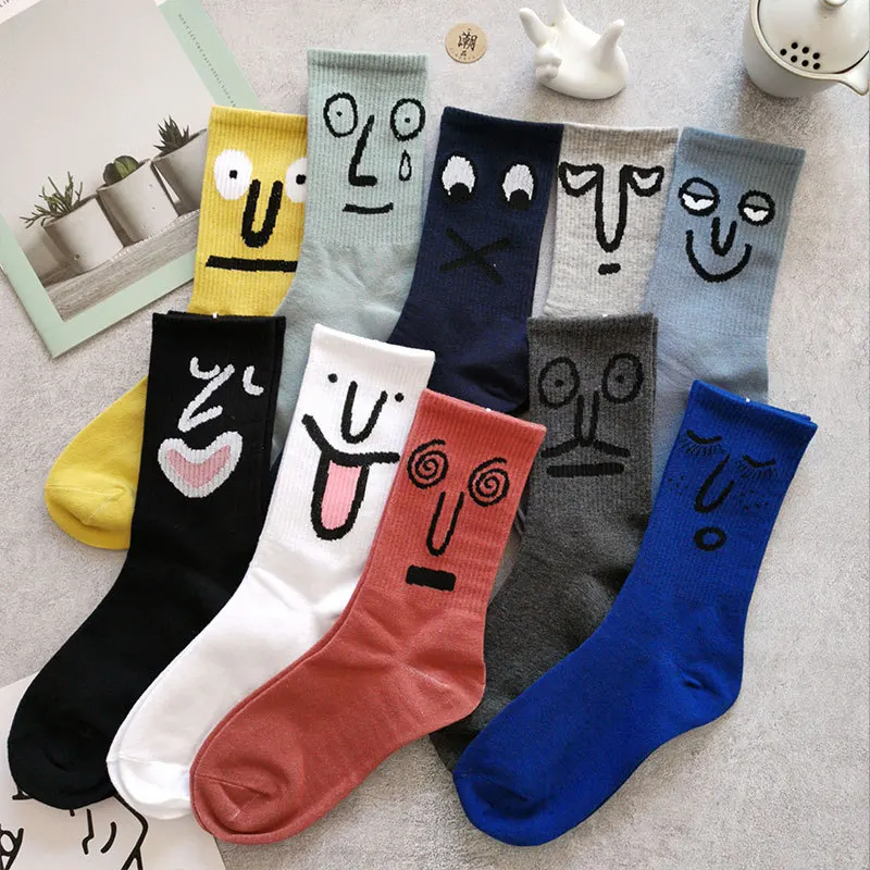 Unisex Funny Expressions Mid-Calf Socks, Couple Meias, Halloween Party, Cute Socks, One Size Fits All Socks for Men