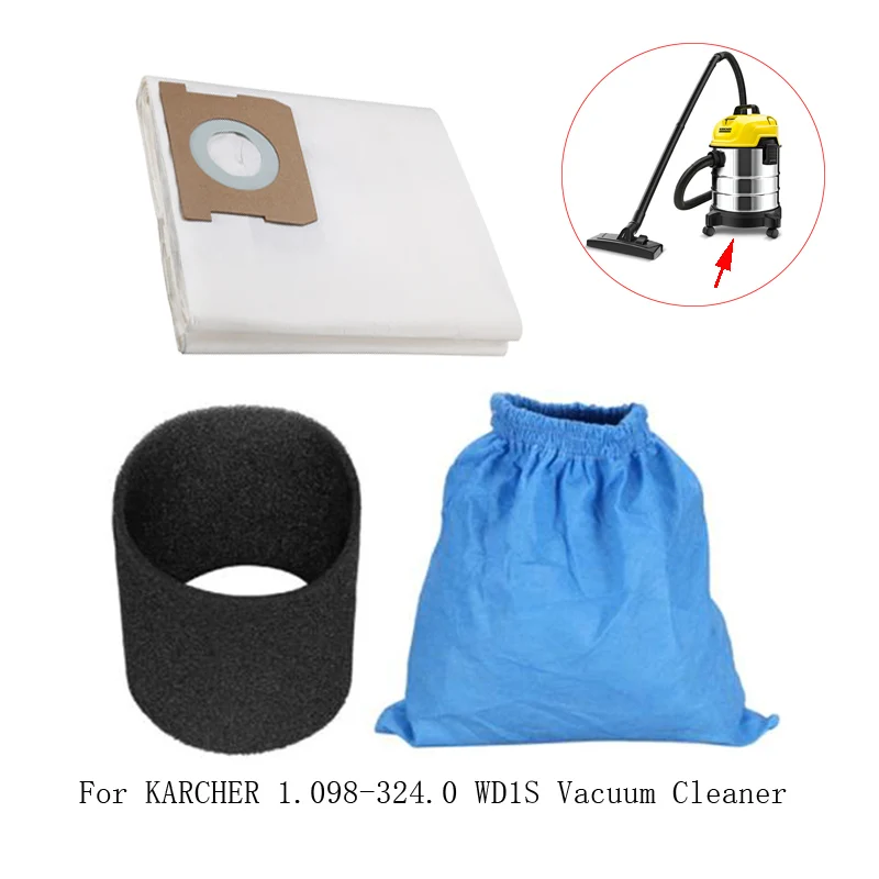 Vacuum Cleaner Parts Filter Dust Bags and Foam Sleeve and Cloth Filters For KARCHER 1.098-324.0 WD1 WD1S MV1